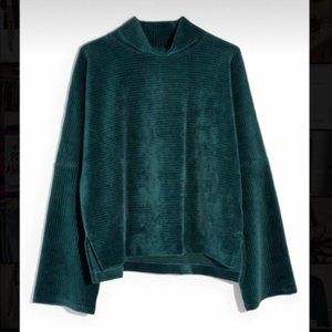 MADEWELL Emerald Green Ribbed Velvet Dolman Mockneck Top XS